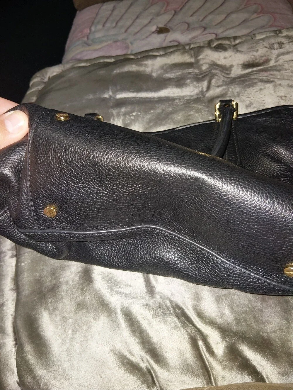 Tory Burch Black Pebbled Leather Tote with Gold Logo